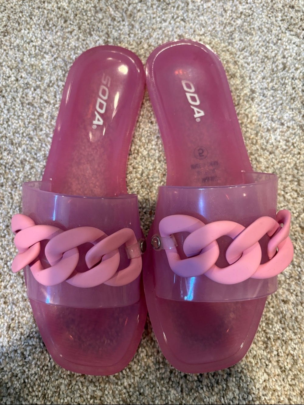 SODA Pink Jelly Slide Sandals with Pink Chain Accent